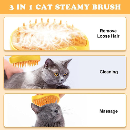 3-in-1 Steamy Pet Cat Brush Cleanser Vapor